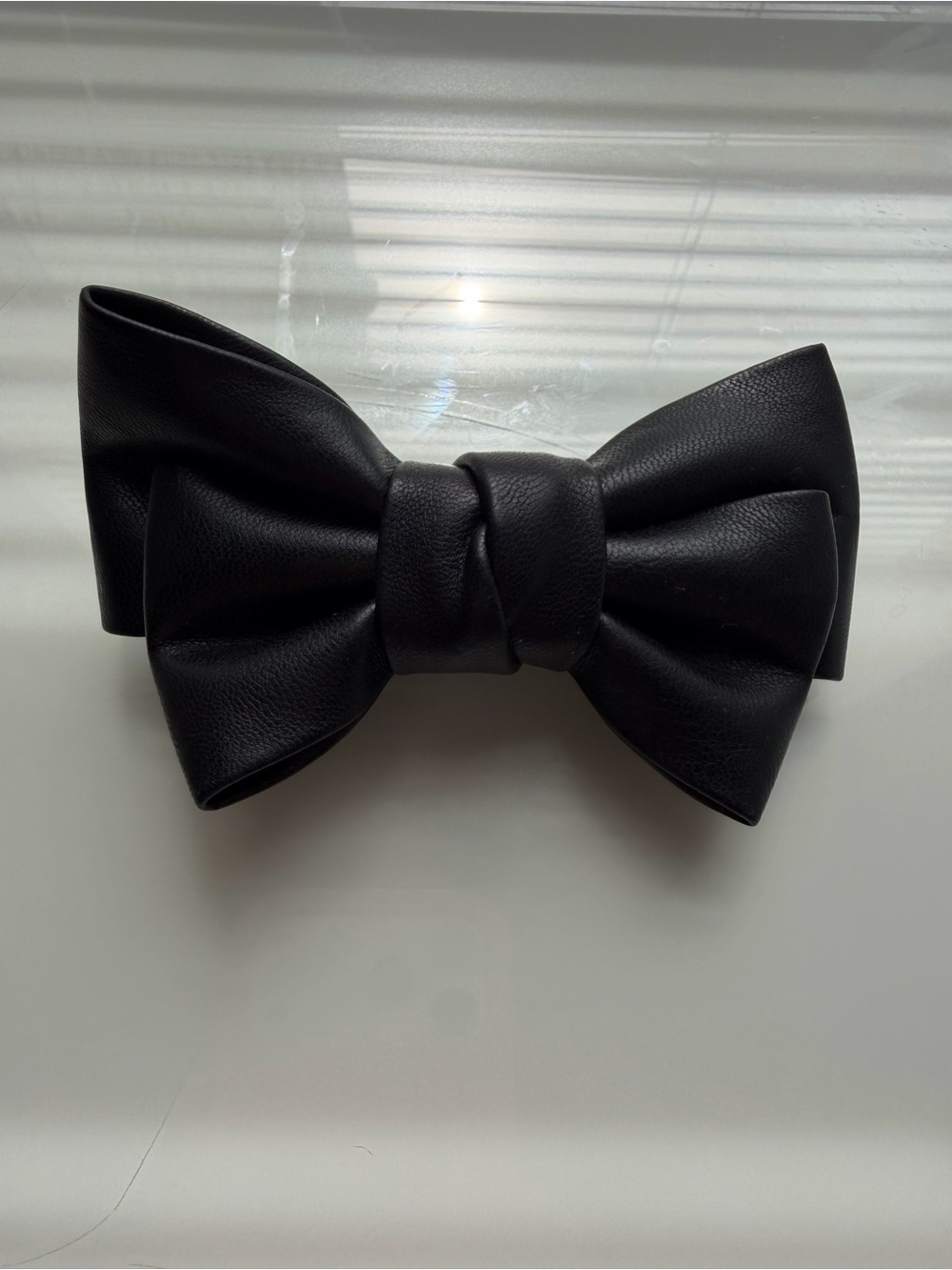 Black Leather Bow Tie for Women- Classic Accessory